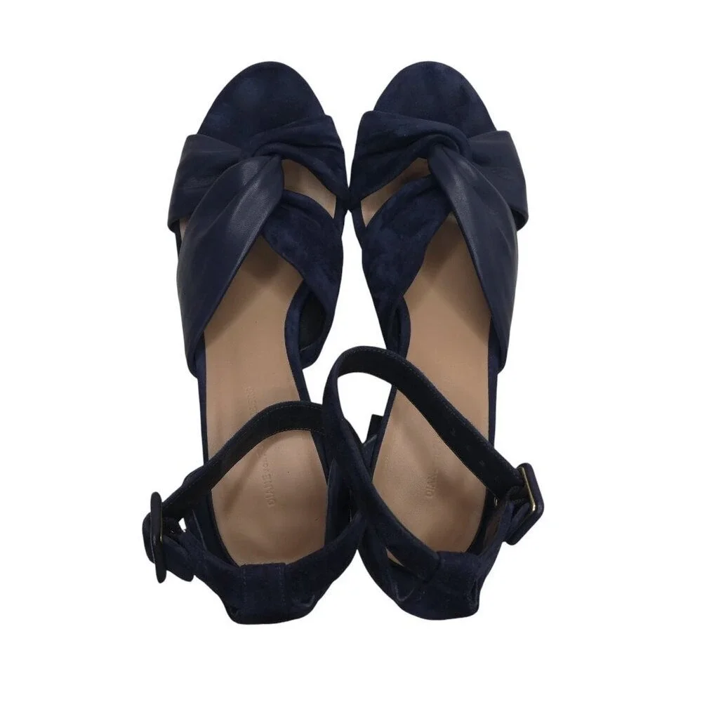 Diane von Furstenberg Pasedena Block Heel Sandals‎ Women 7.5M Navy Suede Twist